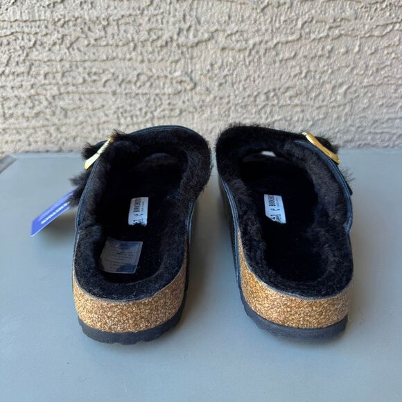 Birkenstock Arizona Shearling Eyelet Sandals Womens 41EU /10US Shiny Black Gold - Picture 4 of 13